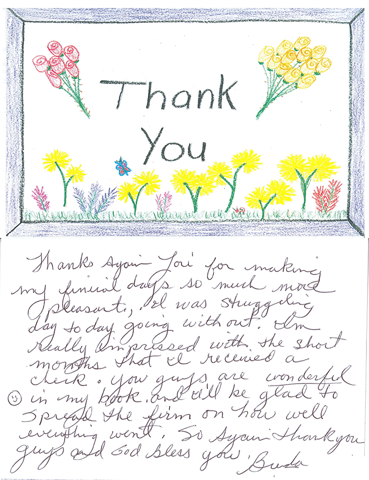 Thank you note from a former client.