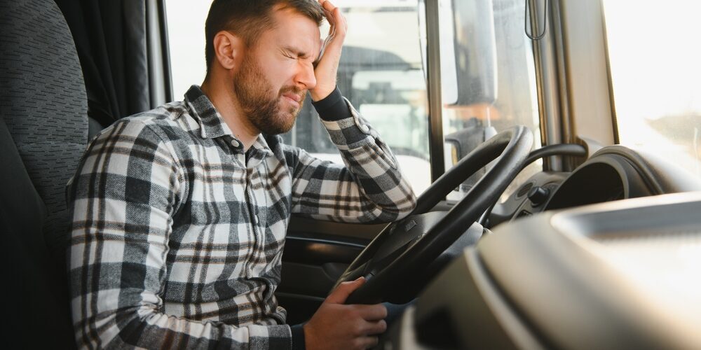 Portrait,Of,Tired,Truck,Driver,Feeling,Sleepy,And,Sick. Car accident attorney Pottsville